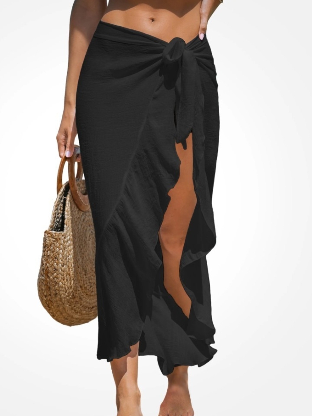 Cupshe Black Ruffled Wrap Skirt
